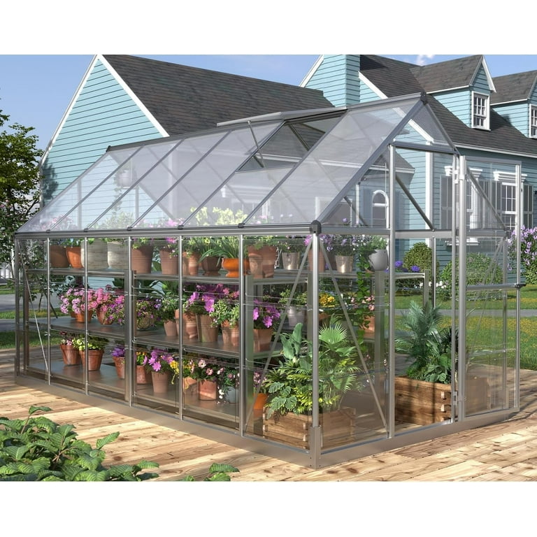 6x12 FT Polycarbonate Greenhouse With Raised Base And Anchor, Plant