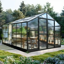 Jocisland 8x12x7ft Polycarbonate Greenhouse, Walk in Greenhouse with Quick-Connect System, Green House with 4 Vent Windows and swing lockable door, Greenhouses for Outdoors, Sunroom Black