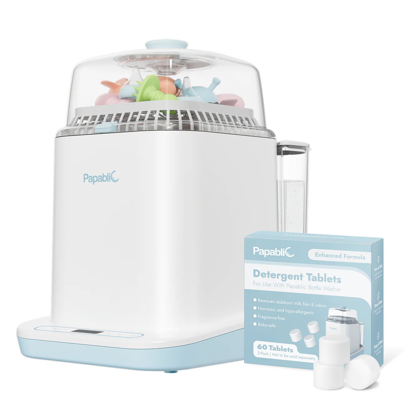 Papablic Bottle Washer Pro, 4-in-1 Baby Bottle Washer, Sterilizer & Dryer with 60 Cleaning Tablets