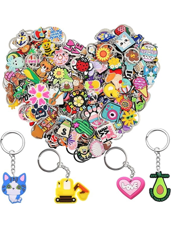 Papacharms Bulk Keychains 100/200pcs Random Different Keychain Lot Lovely Cool Key Chains for Student Prize Birthday Gift Party Favor
