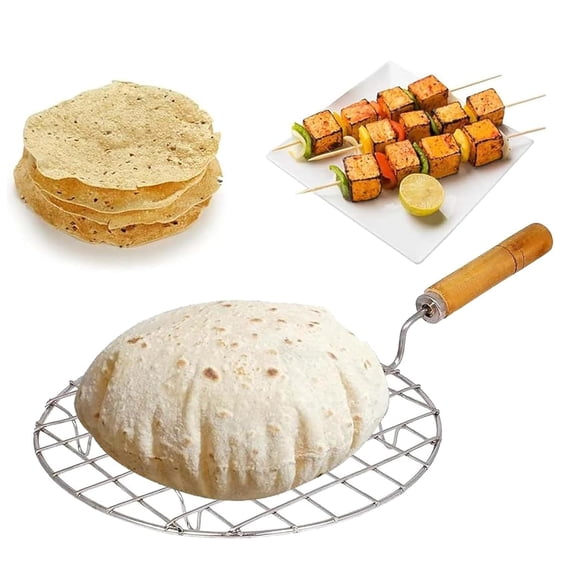Papad Jali Roast, Paneer Grill, Roti Maker, Barbeque Jali Roaster Chapati Toast Grill Wooden Handle Vegetable