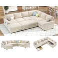 thumbnail image 1 of Papajet 105" Sofa Bed, Sectional Sleeper Sofa with Pull Out Bed/Reclining Backrest, Sleeper Couch Bed with Storage, 6 Seater Couch Bed, Chenille Beige, 1 of 8
