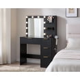 thumbnail image 1 of Papajet 36.2" Fluted Vanity Desk with Mirror and Adjustable LED Lights, 4 Drawers Makeup Table with Glass Top and Charging Station, Black, 1 of 8