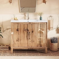 Papajet 39" High Gloss Freestanding Bathroom Vanity with Sink Combo, Yellow Oak