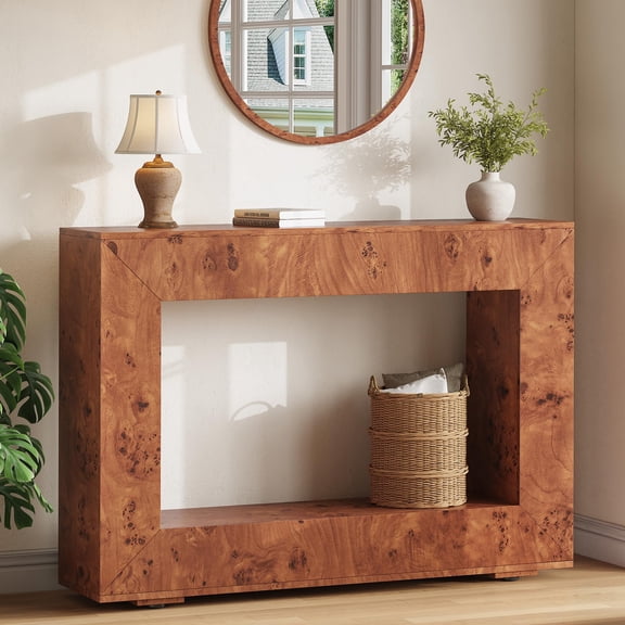 Papajet 47.2" Burl Wood Console Table with Storage, Modern Luxury Sofa Table for Living Room, Entrance, Hallway, Foyer & Office, Brown