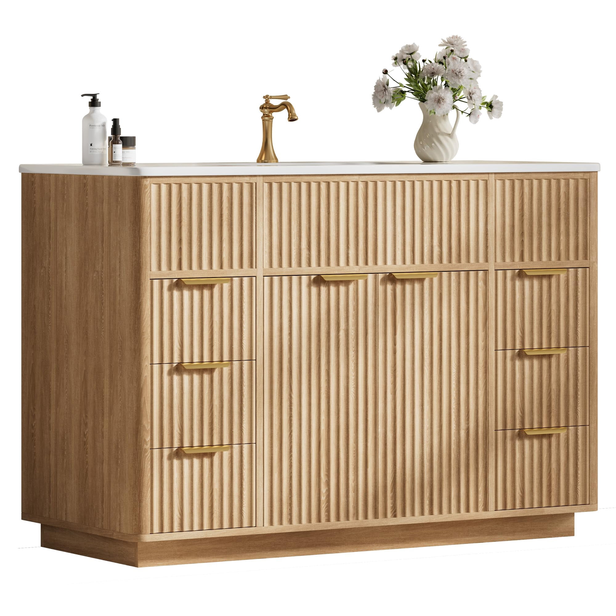 Cuboard Flash Card Papajet 48 inch Bathroom Vanity with Sink, Fluted Bathroom Vanity ...