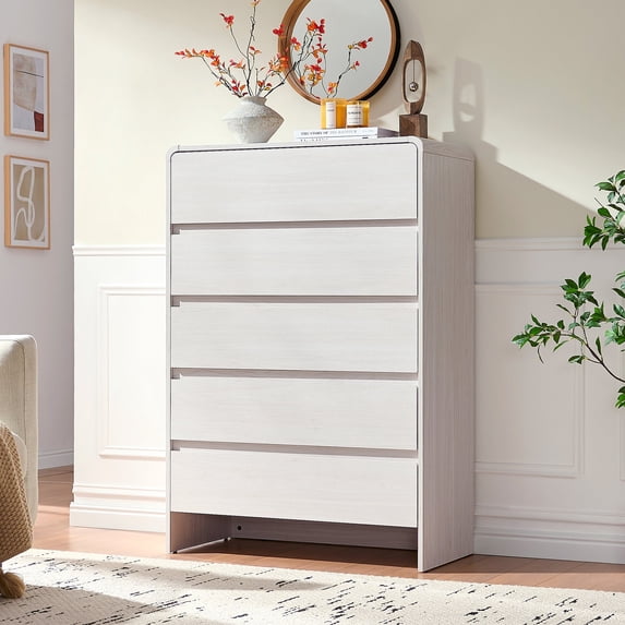 Papajet 5 Drawer Dresser for Bedroom, 48" Tall Modern Chest of Storage Drawers with Anti-Tip Kit, Wood Cabinet Organizer, Easy Assembly, White