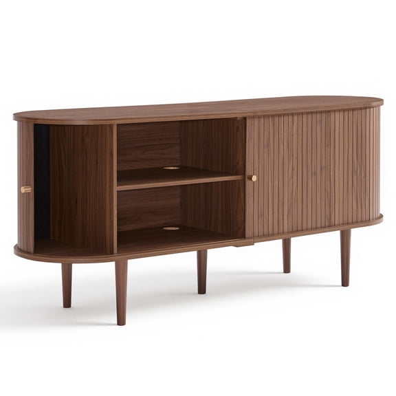 Papajet 55" Mid-Century Modern Fluted TV Stand with Storage, Walnut, Entertainment Center, Fits 43"-60" TVs, Multiple Storage Compartments