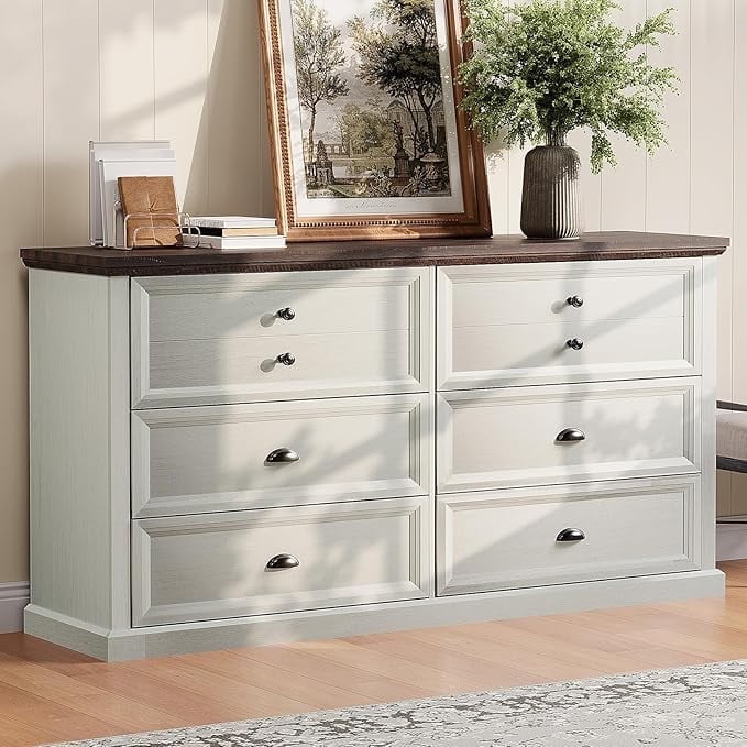 Papajet 58" Dresser for Bedroom, Farmhouse 6 Drawer Dresser with ...