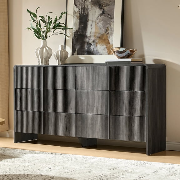 Papajet 6 Drawer Dresser, 63" Wide Modern Chest of Drawers with Pine Handles, Rounded Corners & Anti-Tip for Bedroom, Living Room, Entryway, Black