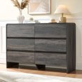 thumbnail image 1 of Papajet 6 Drawer Dresser for Bedroom, 49" Long Modern Chest of Storage Drawers with Anti-Tip Kit, Wood Cabinet Organizer, Easy Assembly, Black, 1 of 8