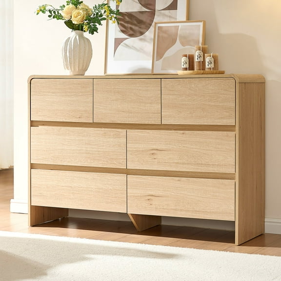 Papajet 6 Drawer Dresser for Bedroom, 49" Long Modern Chest of Storage Drawers with Anti-Tip Kit, Wood Cabinet Organizer, Easy Assembly, Light Oak