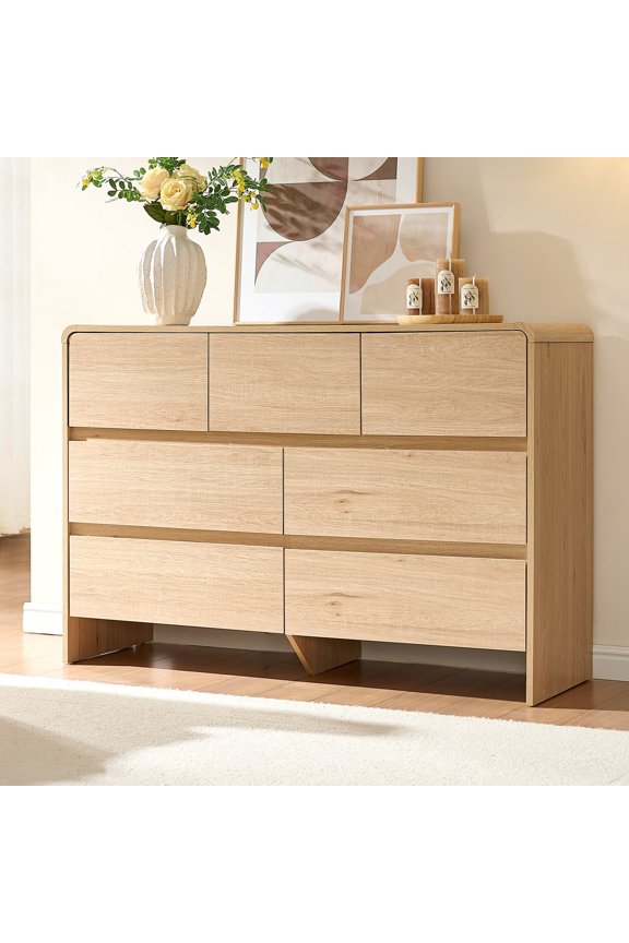 6 Drawer Dresser for Bedroom, 49" Long Modern Chest of Storage Drawers with Anti-Tip Kit, Wood Cabinet Organizer, Easy Assembly, Light Oak