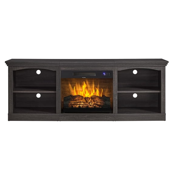 Papajet 70" Fireplace TV Stand for TVs up to 80", Farmhouse Entertainment Center with 23" Electric Fireplace, Black