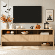 Papajet 70" Modern TV Stand for TVs Up to 80", Wood TV Console with Curved Profile Design & 2 Storage Cabinets for Living Room, Natural Oak