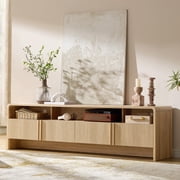 Papajet 70" Modern TV Stand for TVs up to 80", Fluted TV Console with Storage Cabinets, Wood Entertainment Center for Living Room, Natural Oak