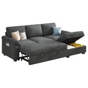 Papajet 80" Sofa Bed, 3 Seat Sleeper Sofa with Storage, Convertible, Gray, for Living Room, L Shaped, with Storage, Side Pockets