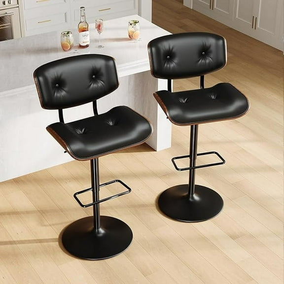 Papajet Adjustable Bar Stools Set of 2, Swivel Bar Stools with Back, Black