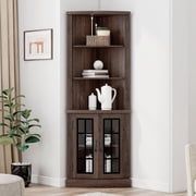 Papajet Curved Corner Storage Cabinet, 65 Bookcase with Doors, Espresso