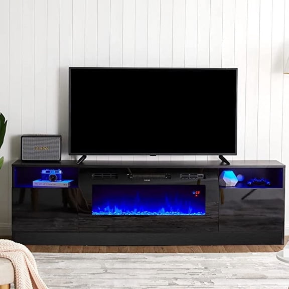 Papajet Fireplace TV Stand with 36" Electric Fireplace, LED Light Entertainment Center, Black