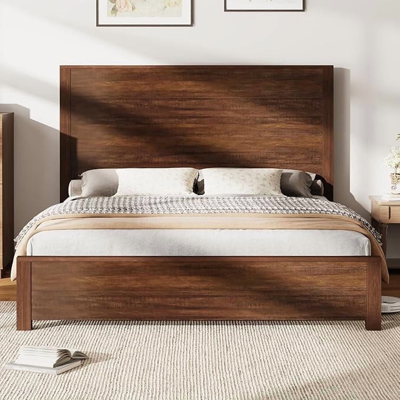 Papajet Full Size Wood Bed Frame with 51.2" Rustic Headboard & Wood ...