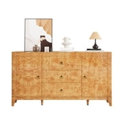Papajet High Gloss Sideboard Buffet Burl Wood 60 Cabinet Buffet Table with 3 Drawers, Mid-Century Modern Sideboard for Dining Room, Blond Burl