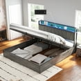 thumbnail image 1 of Papajet King Size Bed Frame with Lift Up Storage, Linen Upholstery and LED Lights, Rustic Brown, 1 of 8