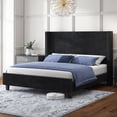 thumbnail image 1 of Papajet King Size Upholstered Platform Bed Frame, Wingback Bed with 50.8" Headboard, Corduroy Black, 1 of 7