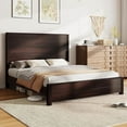 thumbnail image 1 of Papajet King Size Wood Bed Frame with 51.2" Rustic Headboard & Wood Slats, Dark Brown, 1 of 10