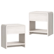 Papajet Modern Nightstand Set of 2 with Storage Drawer & Open Shelves, 24" Round Bedside Table for Bedroom, Living Room, White
