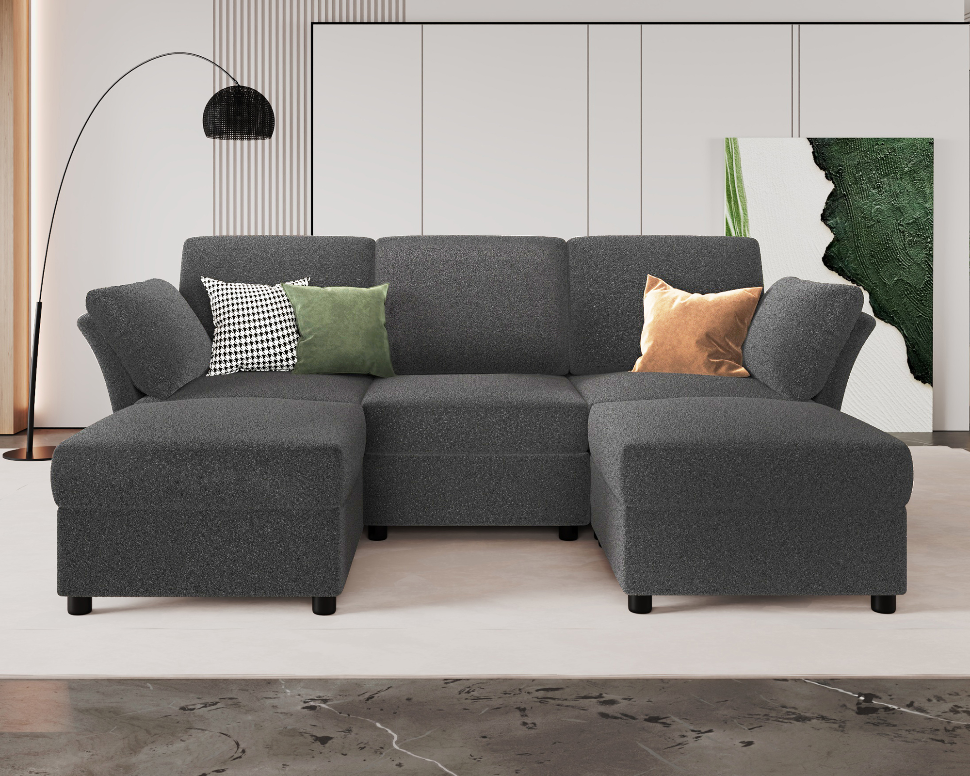 Papajet Modular Sectional Sofa Couch, 5 Seats Couch with Ottomans, Grey