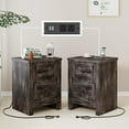 thumbnail image 1 of Papajet Nightstand Set of 2 with Charging Station, 2 Drawers, 24" Height, Dark Oak, 1 of 9