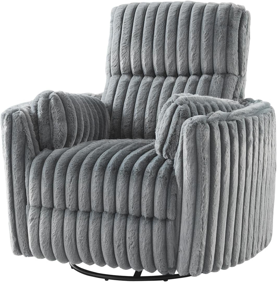 Papajet Power Swivel Recliner Chair with USB Charging & 2 Pillows, Glider Rocker for Nursery and Living Room, Grey Corduroy