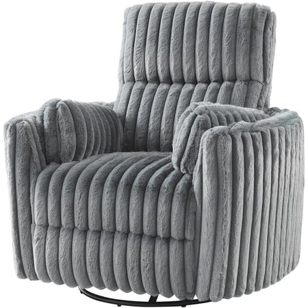 Papajet Power Swivel Recliner Chair with USB Charging & 2 Pillows, Glider Rocker for Nursery and Living Room, Grey Corduroy