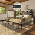 thumbnail image 1 of Papajet Queen Bed Frame with Bookcase Headboard & Charging Station, 2 Storage Drawers, Grey, 1 of 9