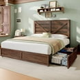 thumbnail image 1 of Papajet Queen Size Farmhouse Bed Frame with 4 Drawers & Headboard, Heavy Duty Slats, Brown, 1 of 7