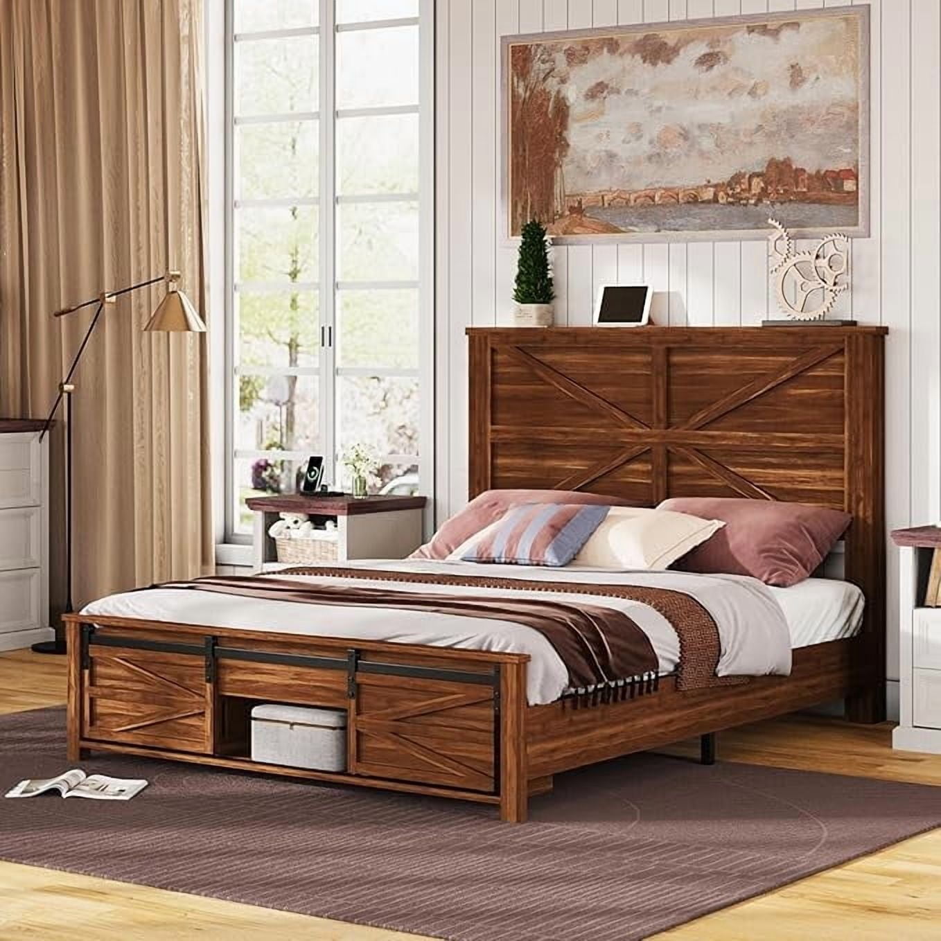 Papajet Queen Size Farmhouse Wood Bed Frame with Storage Cabinets ...