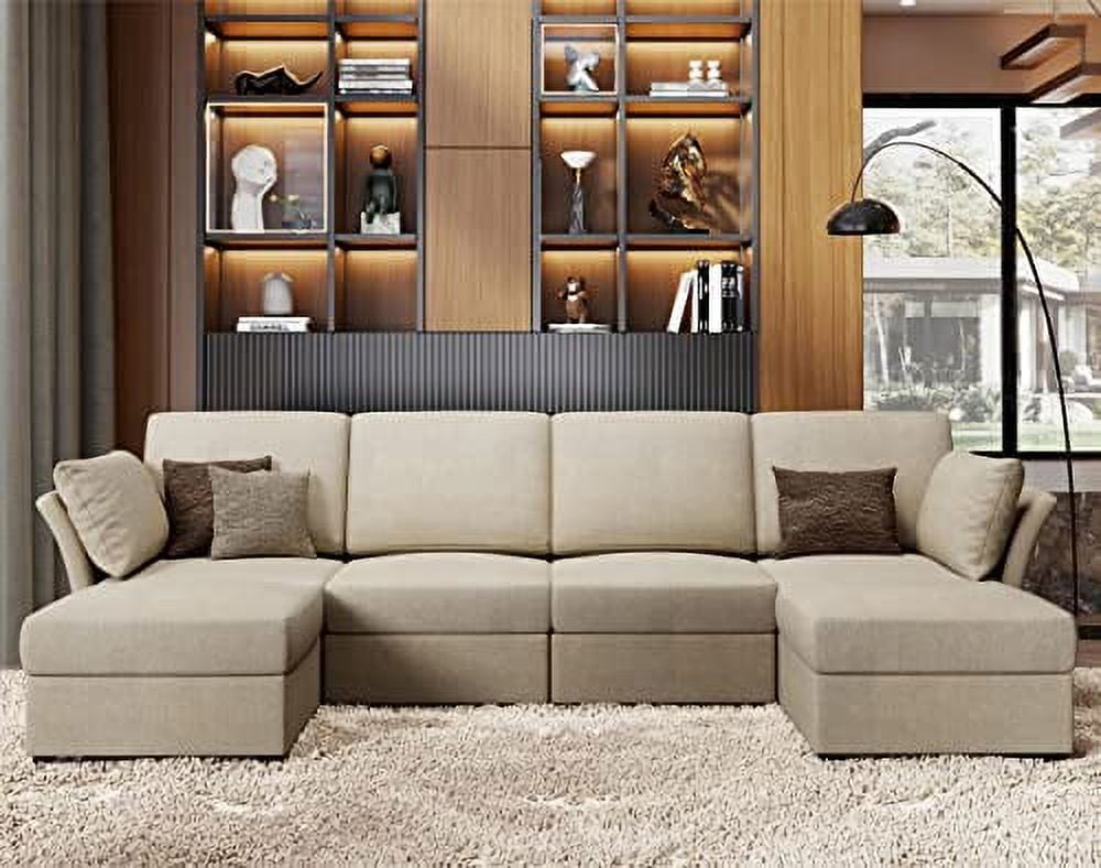 Papajet Sectional U Shaped Couch with Ottomans, 6 Seats Sofa Couch for
