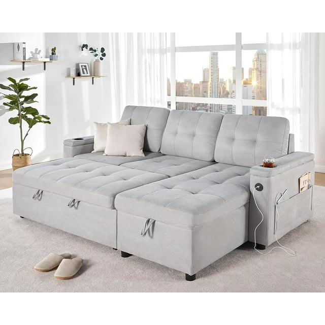 Papajet Comfortable Sleeper Sofa for Small Spaces, L Shape Couch with