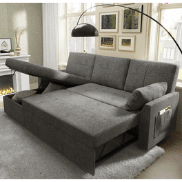 Papajet Sofa Bed Sleeper Sofa with Storage Chaise Pull Out Couch for Living Room Gray Chenille