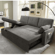 Papajet Sofa Bed, Sleeper Sofa with Storage Chaise, Pull Out Couch for Bed Room, Gray Chenille