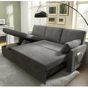 Papajet Sofa Bed, Sleeper Sofa with Storage Chaise, Pull Out Couch for Living Room- Gray Chenille