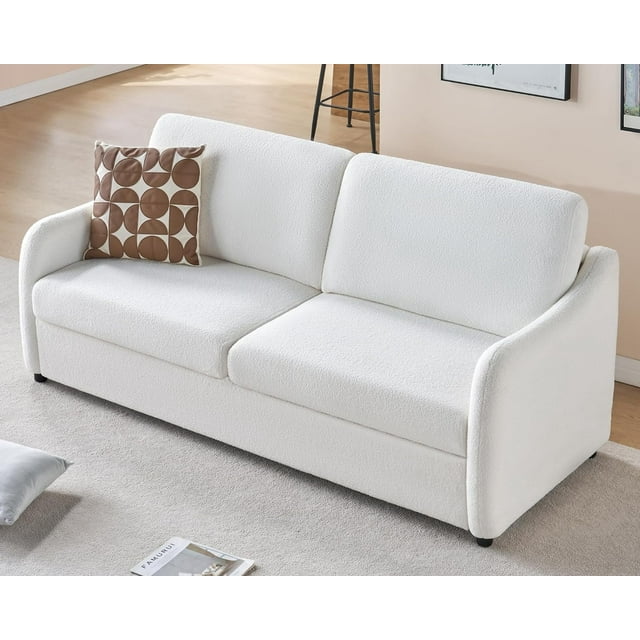 Merluxy Sofa, Modern Couch with Sleek Curved Armrest, 3 Seater Comfy Couch, Deep Seat Sofa Couch for Living Room, , Boucle White Couch