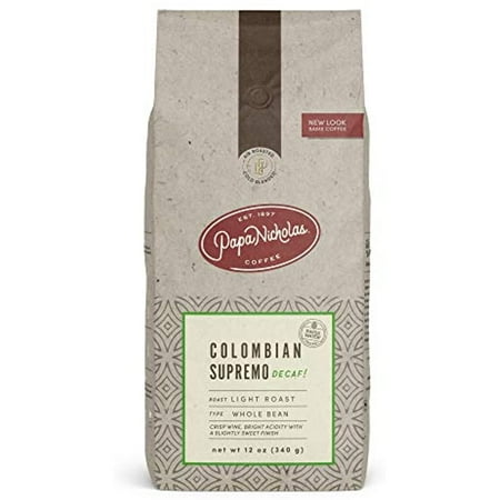Papanicholas Coffee Whole Bean Coffee, Decaffeinated, Colombian, 12 Ounce