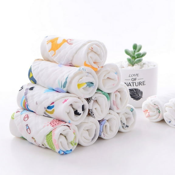 Papapt 12"x12" Baby Washcloths Muslin Cotton Baby Face Towels 5 Pack Wash Cloths Soft on Sensitive Skin Absorbent for Boys & Girls (The pattern is random) #J02