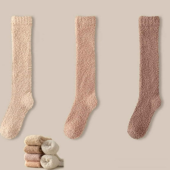 Papapt 3 Pairs Womens Fuzzy Socks  Thicken Coral Velvet Winter Warm Slipper Floor Socks Cozy Soft Socks Fluffy Cute Christmas Stocking /J03