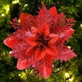 thumbnail image 1 of Papapt 30 Pcs Red Gold Poinsettias Artificial Christmas Flowers Large 5.5" Glitter Poinsettia Christmas Tree Decoration Flower with Clips & Stems for Xmas Wreath New Year Wedding Party Ornament, 1 of 8