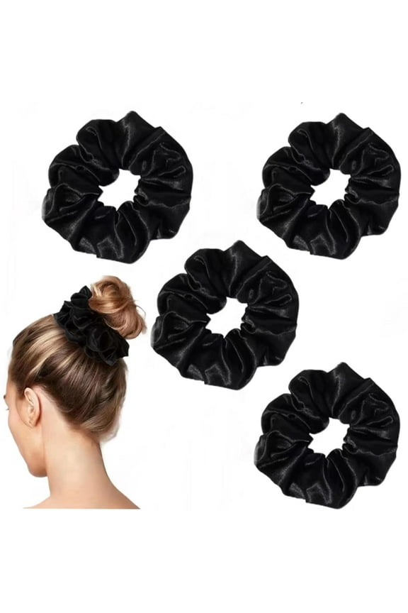 Papapt 4PCS Black Big Satin Silk Scrunchies for Women Thick Hair, 6.3Inches Extra Large Hair Scrunchy Oversized Thick Elastic Hair Ties Hair Bands Ponytail Holders Jumbo Hair Scrunchies (Black*4)