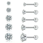 BAOERRS Papapt 5 Pairs Flat Back Earrings for Women Multipack, Cartilage Earring, Nickel Free Hypoallergenic Earrings, Cubic Zirconia Earrings Studs(3mm-7mm)