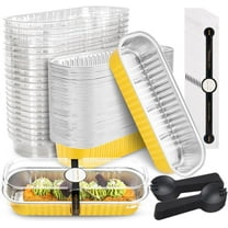 Papapt 50 Pack Mini Cake Pans with Lids and Spoons Gold Rectangular Aluminum Foil Baking Pans Mini Cheesecake Containers(6.8oz)/ J02